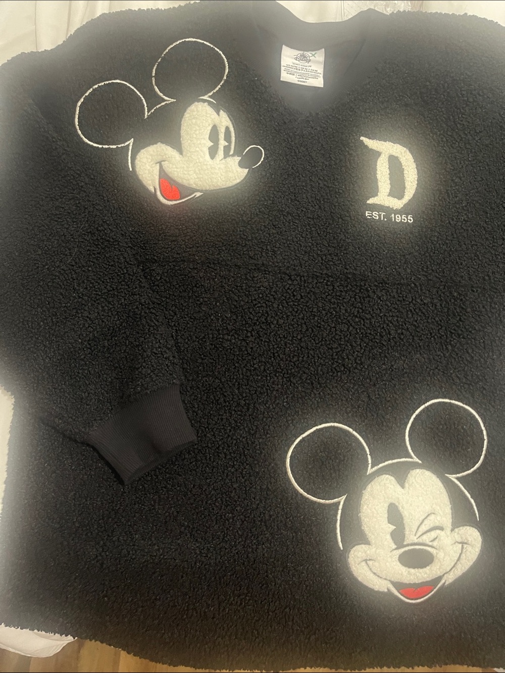 Disney Black Sherpa Pullover with White & Red Mickey Embroidery